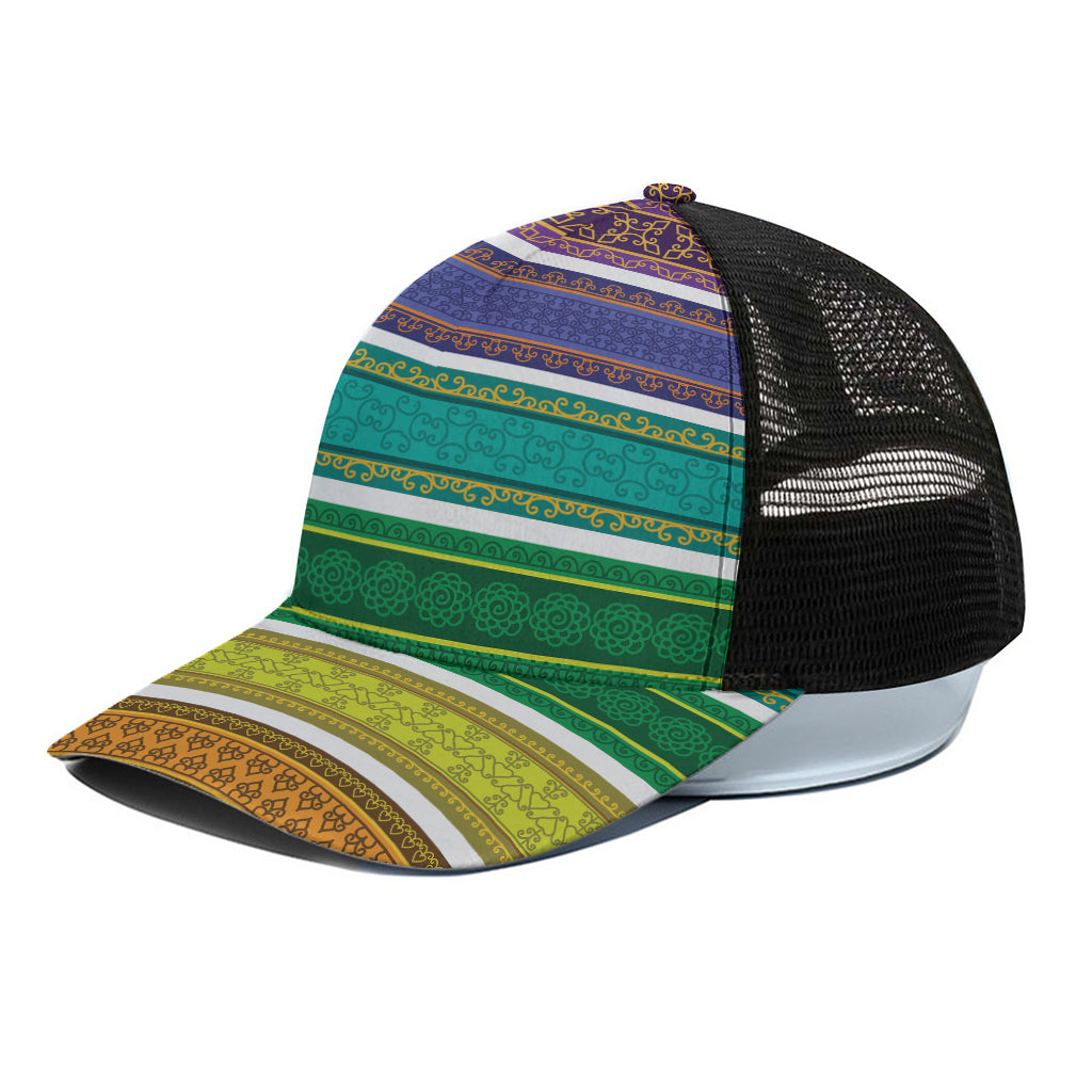 Colorful Ethnic Pattern Print Black Mesh Trucker Cap