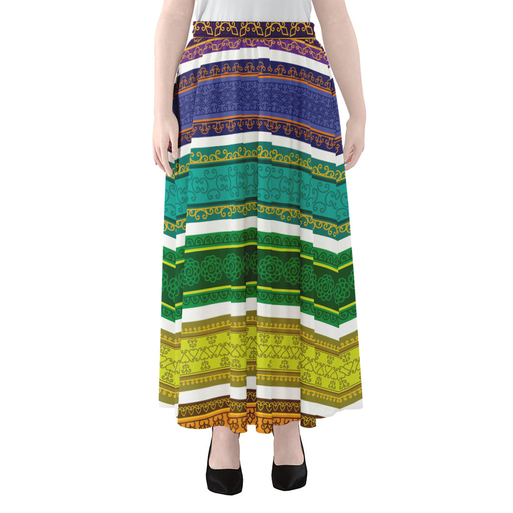 Colorful Ethnic Pattern Print Chiffon Maxi Skirt