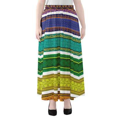 Colorful Ethnic Pattern Print Chiffon Maxi Skirt