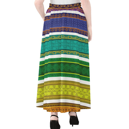Colorful Ethnic Pattern Print Chiffon Maxi Skirt