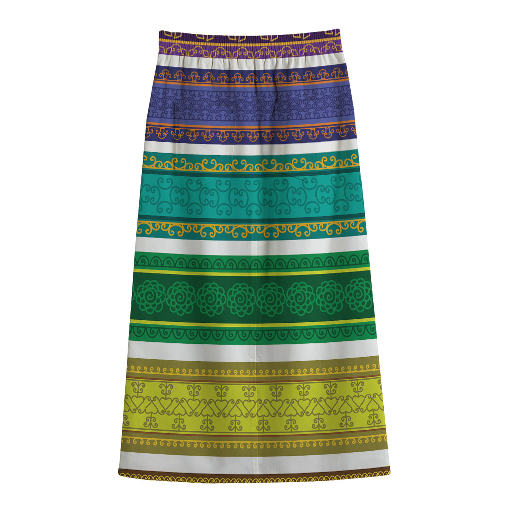 Colorful Ethnic Pattern Print Cotton Front Slit Maxi Skirt
