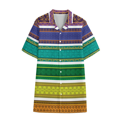 Colorful Ethnic Pattern Print Cotton Hawaiian Shirt