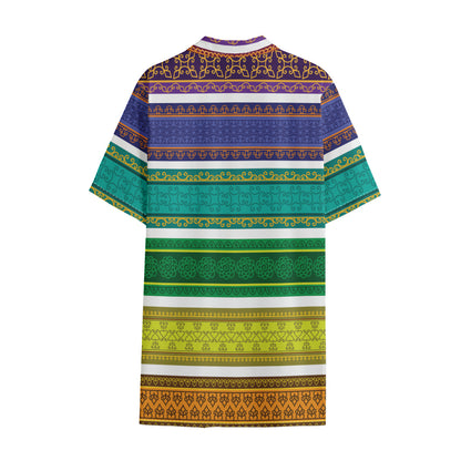 Colorful Ethnic Pattern Print Cotton Hawaiian Shirt