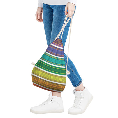 Colorful Ethnic Pattern Print Drawstring Bag