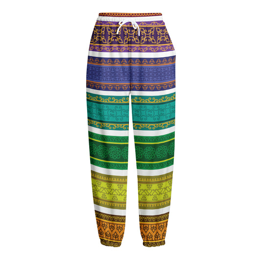 Colorful Ethnic Pattern Print Fleece Lined Knit Pants