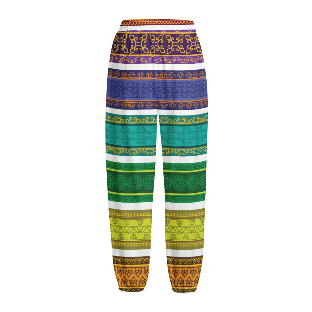 Colorful Ethnic Pattern Print Fleece Lined Knit Pants