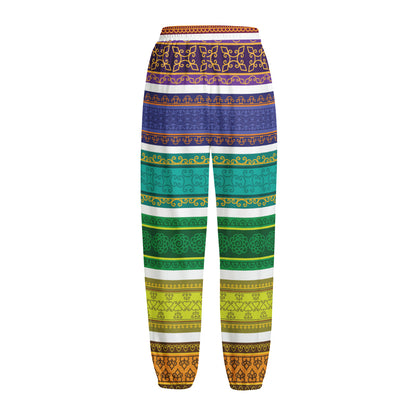 Colorful Ethnic Pattern Print Fleece Lined Knit Pants