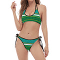 Colorful Ethnic Pattern Print Halter Scoop Tie Side Bikini