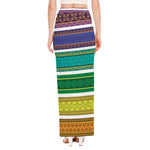 Colorful Ethnic Pattern Print High Slit Maxi Skirt
