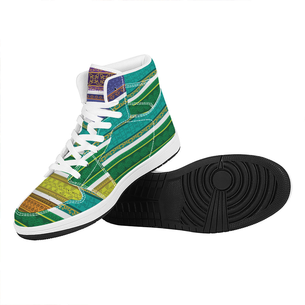 Colorful Ethnic Pattern Print High Top Leather Sneakers