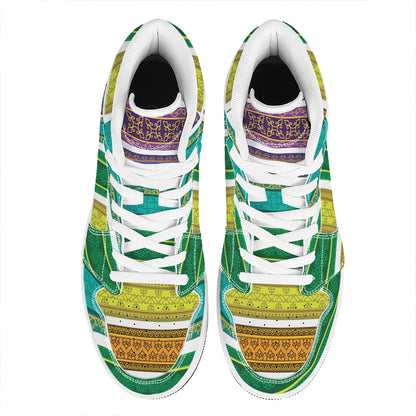 Colorful Ethnic Pattern Print High Top Leather Sneakers