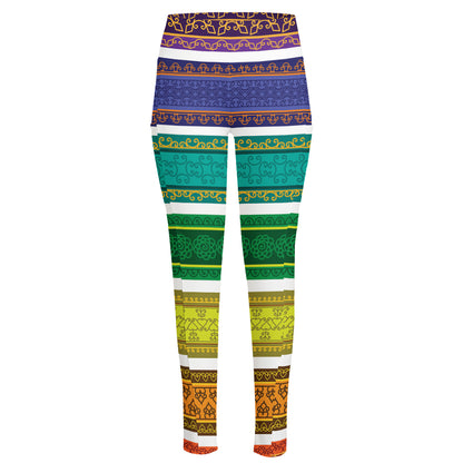 Colorful Ethnic Pattern Print High-Waisted Pocket Leggings