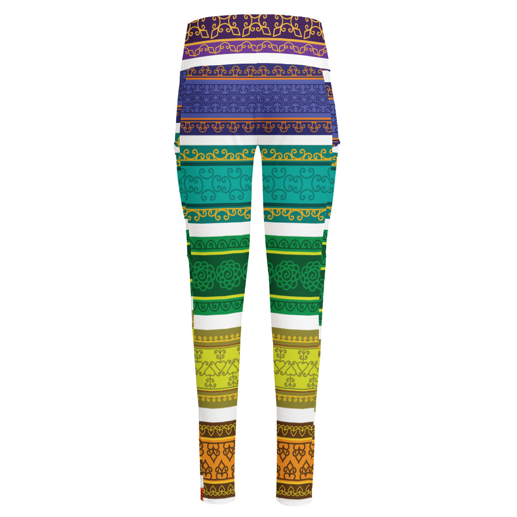 Colorful Ethnic Pattern Print High-Waisted Pocket Leggings