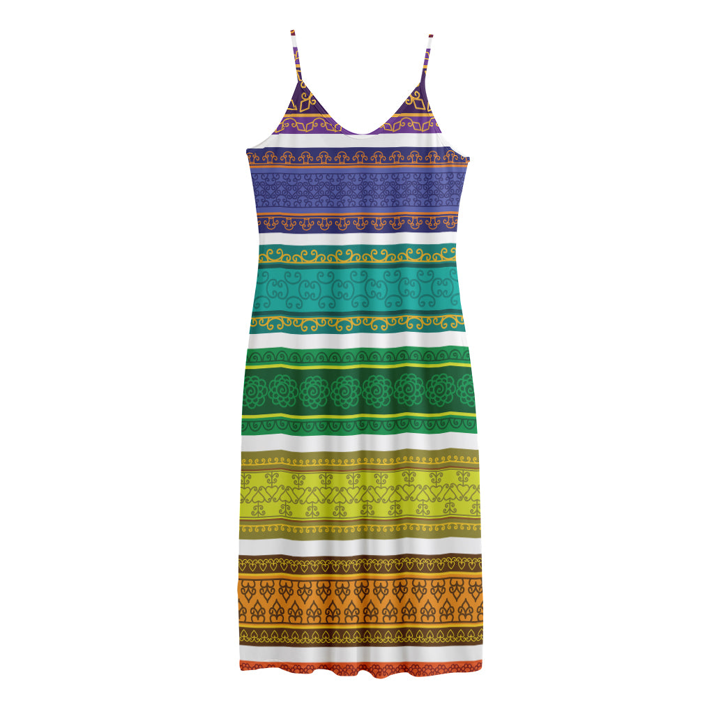 Colorful Ethnic Pattern Print Jersey Midi Cami Dress