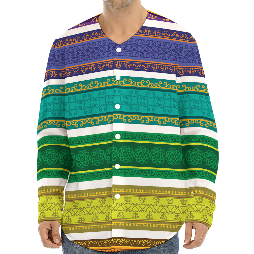 Colorful Ethnic Pattern Print Long Sleeve Baseball Jersey