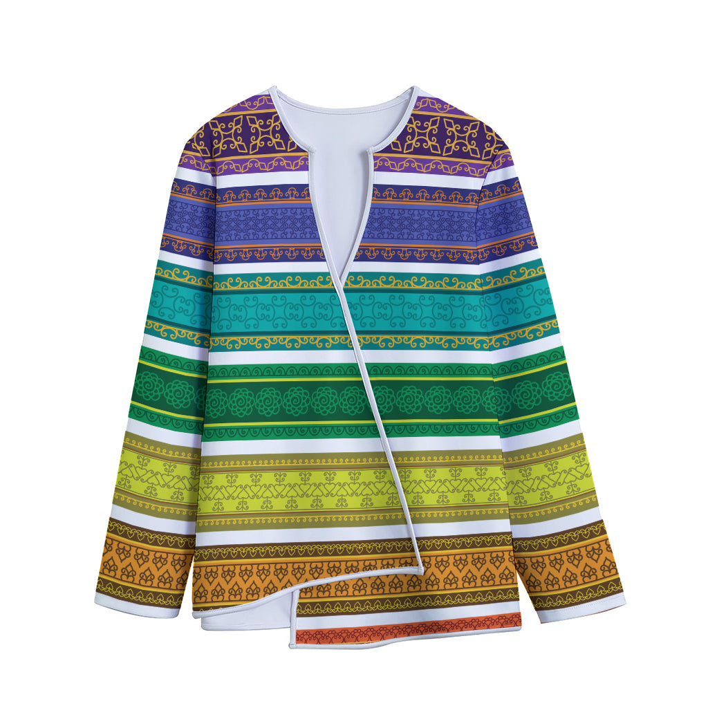 Colorful Ethnic Pattern Print Long Sleeve Short Coat
