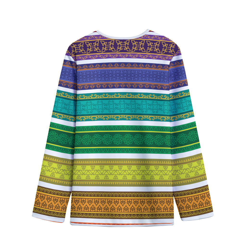 Colorful Ethnic Pattern Print Long Sleeve Short Coat