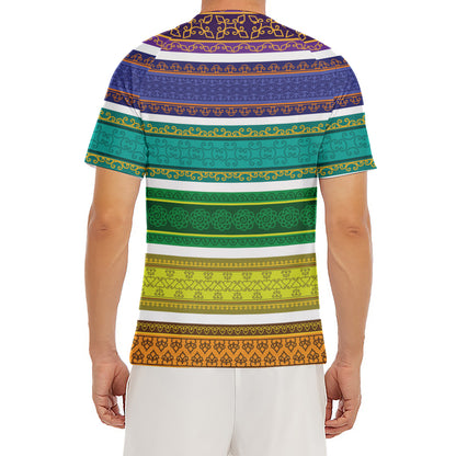 Colorful Ethnic Pattern Print Men's Short Sleeve Rash Guard
