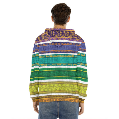 Colorful Ethnic Pattern Print Men's Velvet Pullover Hoodie