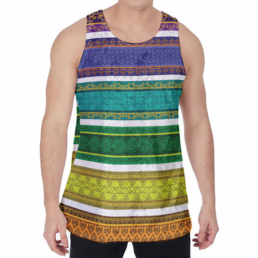 Colorful Ethnic Pattern Print Men's Velvet Tank Top