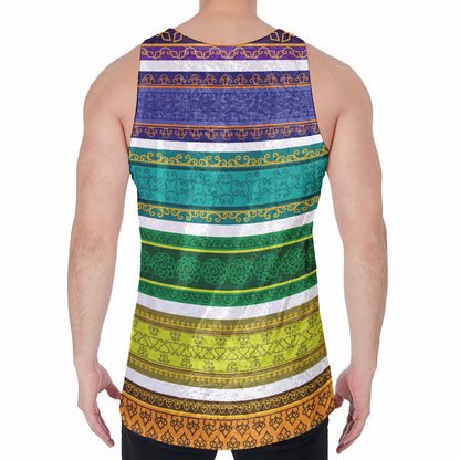 Colorful Ethnic Pattern Print Men's Velvet Tank Top