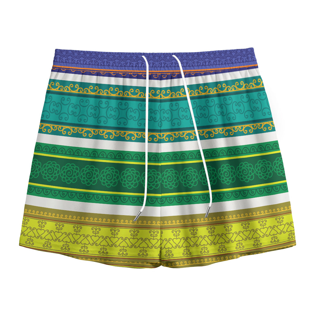 Colorful Ethnic Pattern Print Mesh Shorts