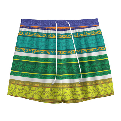 Colorful Ethnic Pattern Print Mesh Shorts