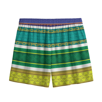Colorful Ethnic Pattern Print Mesh Shorts