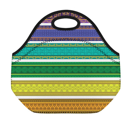 Colorful Ethnic Pattern Print Neoprene Lunch Bag