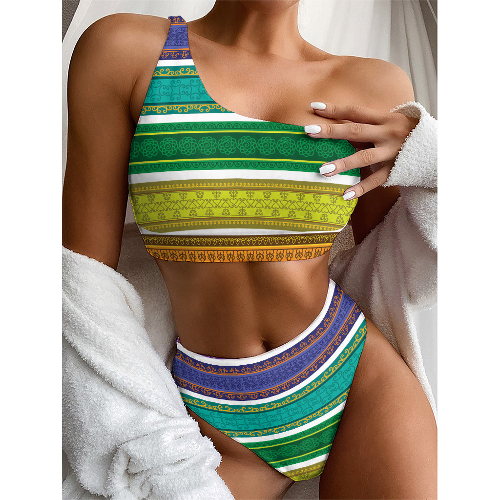 Colorful Ethnic Pattern Print One Shoulder Bikini Top
