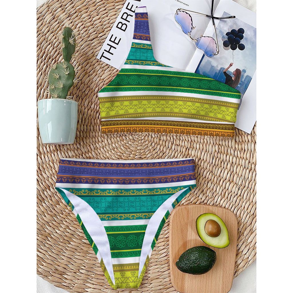 Colorful Ethnic Pattern Print One Shoulder Bikini Top