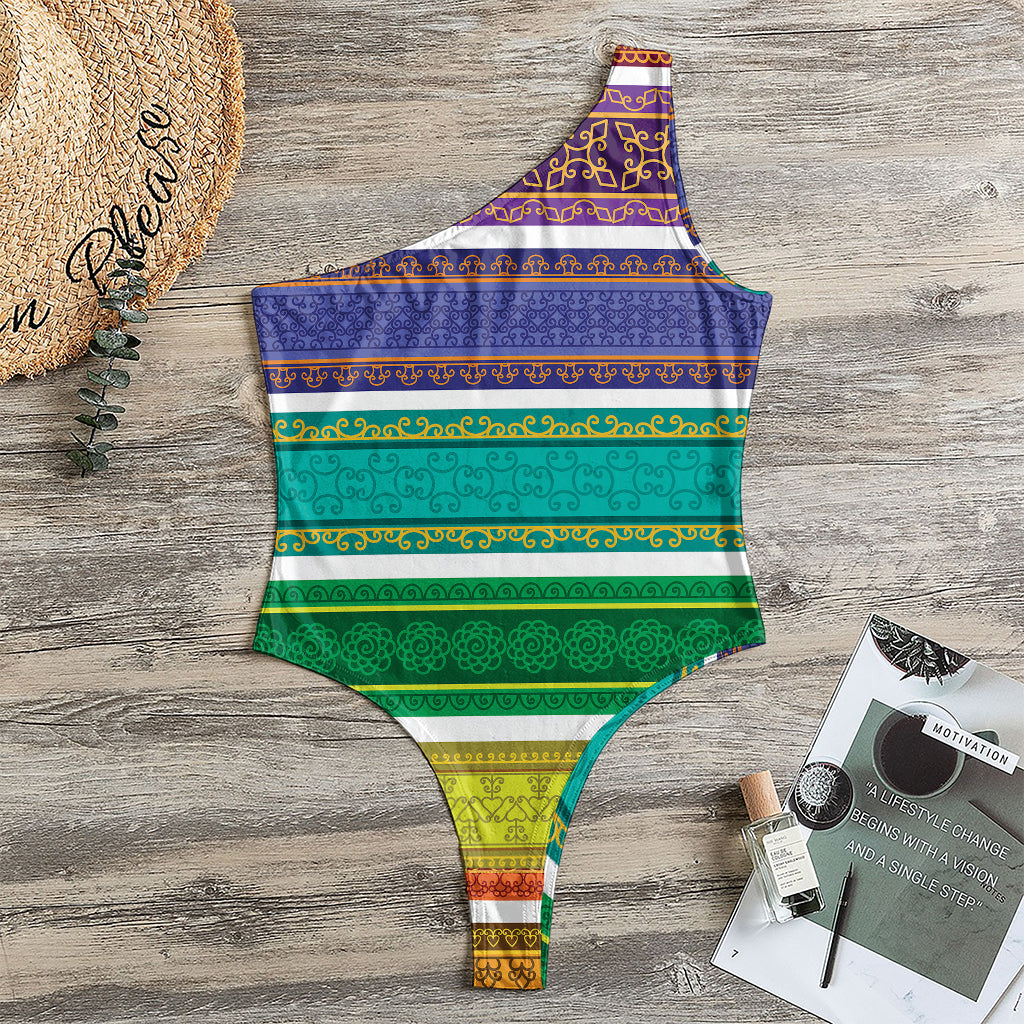 Colorful Ethnic Pattern Print One Shoulder Bodysuit