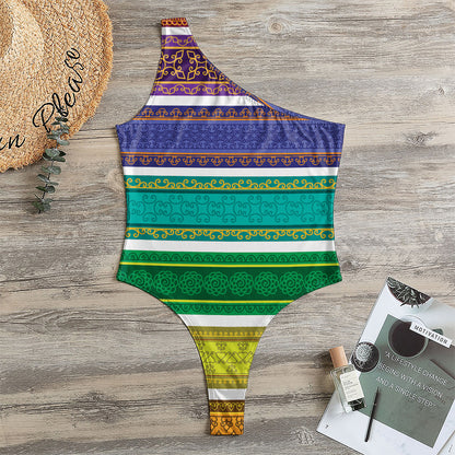 Colorful Ethnic Pattern Print One Shoulder Bodysuit