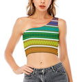 Colorful Ethnic Pattern Print One Shoulder Crop Top