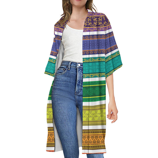 Colorful Ethnic Pattern Print Open Front Beach Cover Up