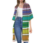 Colorful Ethnic Pattern Print Open Front Beach Cover Up