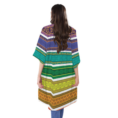 Colorful Ethnic Pattern Print Open Front Beach Cover Up