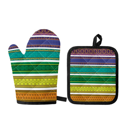 Colorful Ethnic Pattern Print Oven Mitt And Pot Holder Set
