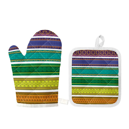 Colorful Ethnic Pattern Print Oven Mitt And Pot Holder Set