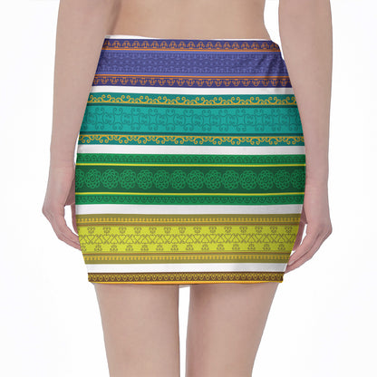 Colorful Ethnic Pattern Print Pencil Mini Skirt
