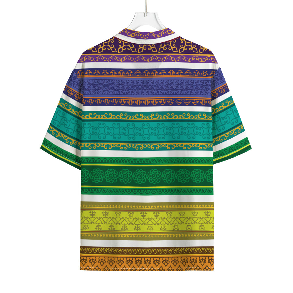 Colorful Ethnic Pattern Print Rayon Hawaiian Shirt