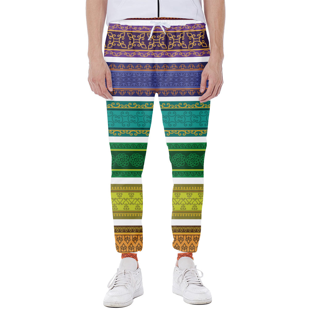 Colorful Ethnic Pattern Print Scuba Joggers