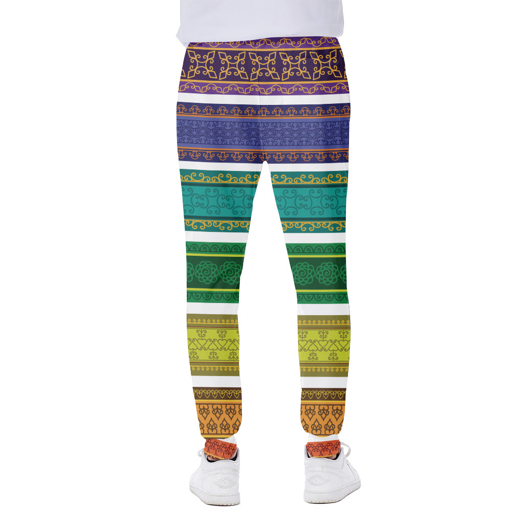 Colorful Ethnic Pattern Print Scuba Joggers