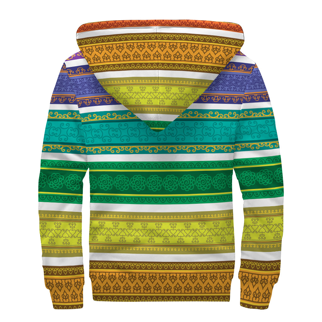 Colorful Ethnic Pattern Print Sherpa Lined Zip Up Hoodie