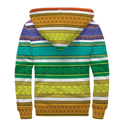 Colorful Ethnic Pattern Print Sherpa Lined Zip Up Hoodie