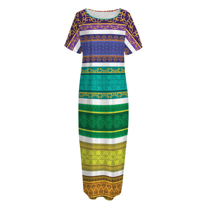 Colorful Ethnic Pattern Print Short Sleeve Long Nightdress