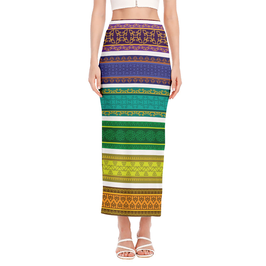 Colorful Ethnic Pattern Print Side Slit Maxi Skirt