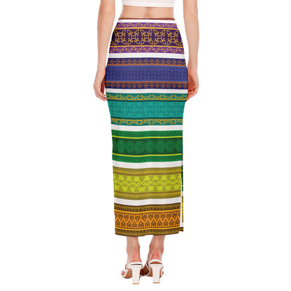 Colorful Ethnic Pattern Print Side Slit Maxi Skirt