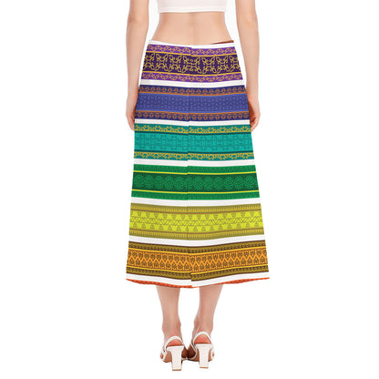 Colorful Ethnic Pattern Print Side Slit Midi Skirt