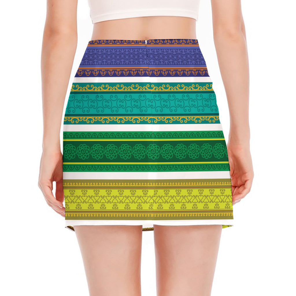 Colorful Ethnic Pattern Print Side Slit Mini Skirt